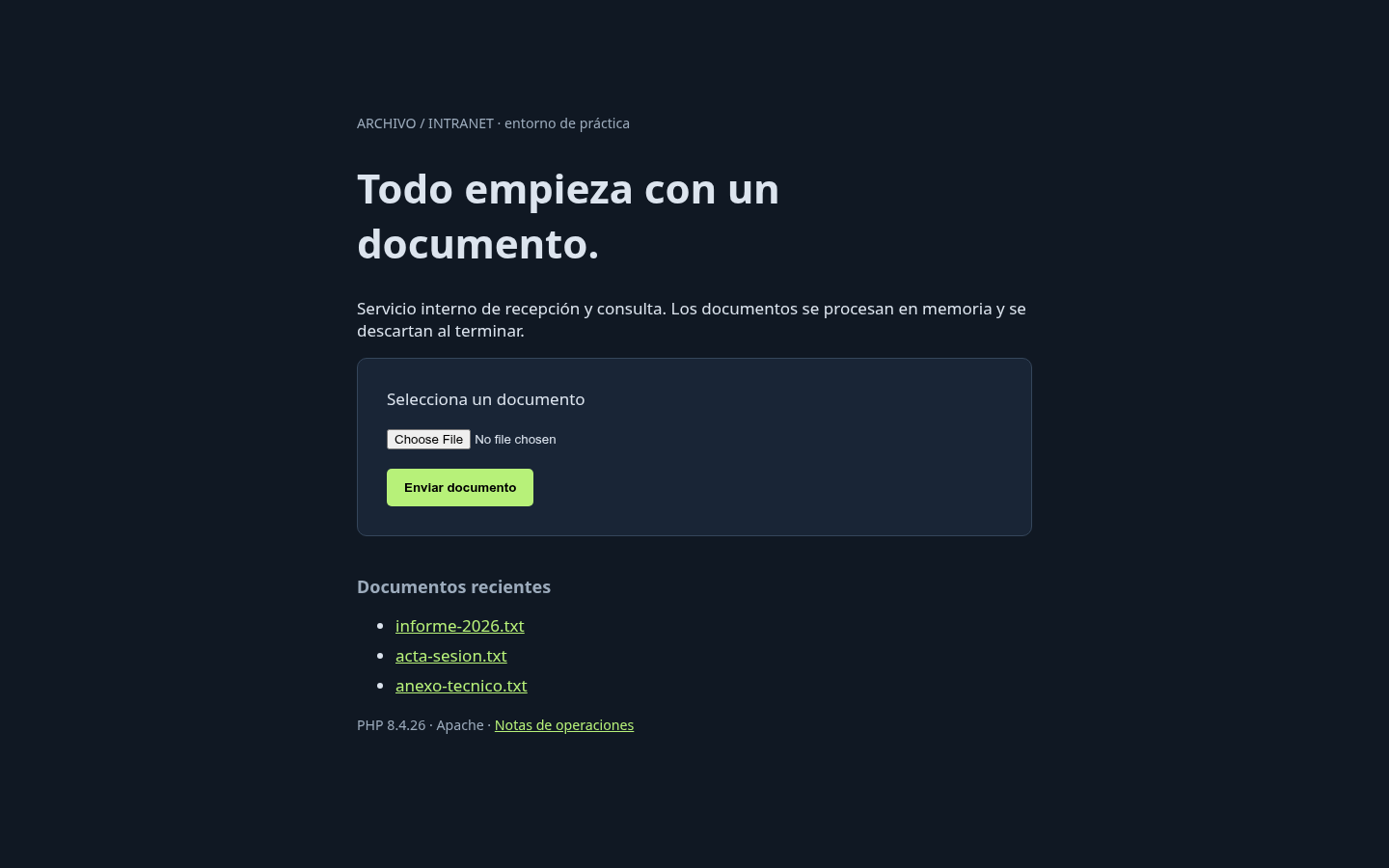 Aplicación Archivo: formulario de subida y lista de documentos